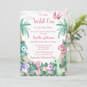 Waterverf Schattigee Dinosaurus Meisje Baby shower Kaart (Staand voorkant)