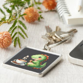 waterverf Schattigee Dinosaurus Premium Square gro Sleutelhanger (Zijkant)