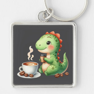 waterverf Schattigee Dinosaurus Premium Square gro Sleutelhanger