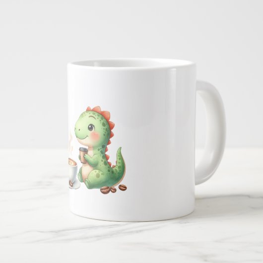 waterverf Schattigee Dinosaurus T Rex drink koffie Grote Koffiekop (Voorkant rechts)