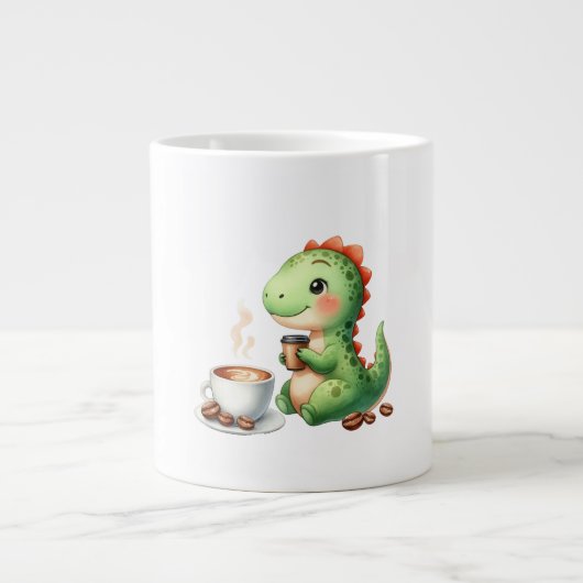 waterverf Schattigee Dinosaurus T Rex drink koffie Grote Koffiekop (Voorkant)