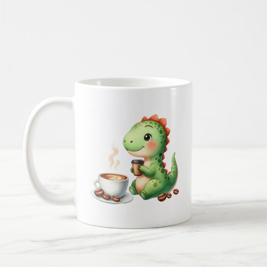 waterverf Schattigee Dinosaurus T Rex drink koffie Koffiemok (Links)