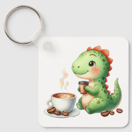 waterverf Schattigee Dinosaurus T Rex drink koffie Sleutelhanger