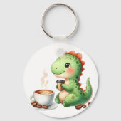 waterverf Schattigee Dinosaurus T Rex drink koffie Sleutelhanger (Voorkant)