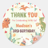 Waterverf Schattigee Dinosaurus Verjaardag Party S Ronde Sticker (Voorkant)