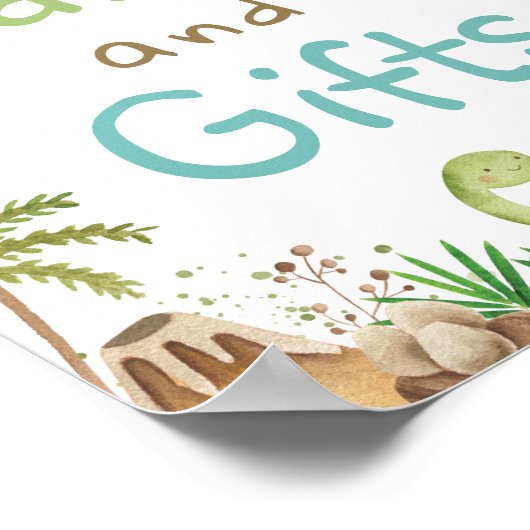 Waterverf Schattigee Dinosaurussen Groene Kaarten Poster (Hoek)