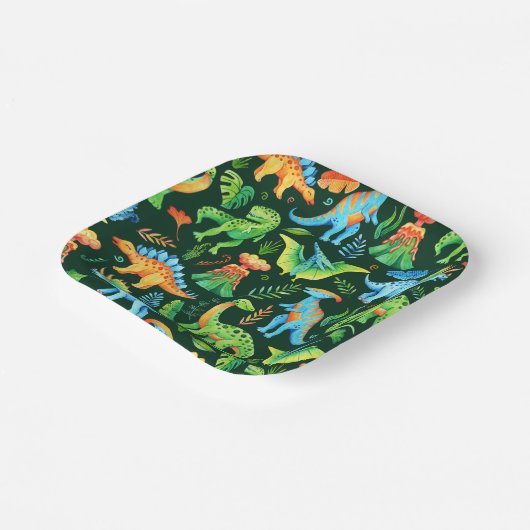 Waterverf Schattigee Dinosaurussen Jongens Verjaar Papieren Bordje (Gebogen)