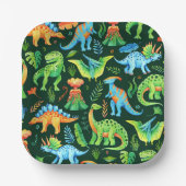 Waterverf Schattigee Dinosaurussen Jongens Verjaar Papieren Bordje (Voorkant)