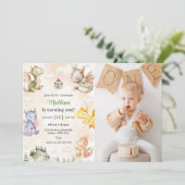 Waterverf Schattigee Dragon 1e verjaardagsfeest fo Kaart (Staand voorkant)