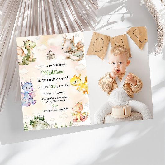 Waterverf Schattigee Dragon 1e verjaardagsfeest fo Kaart