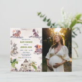 Waterverf Schattigee Dragon Baby shower Foto Kaart (Staand voorkant)
