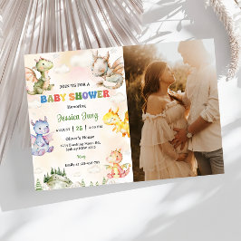 Waterverf Schattigee Dragon Baby shower Party Kaart