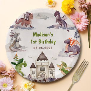 Waterverf Schattigee Dragon Birthday Paper Borden Papieren Bordje