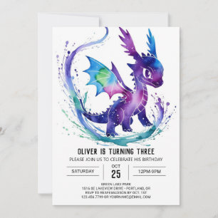 Waterverf Schattigee Dragon Digital Boy Verjaardag Kaart