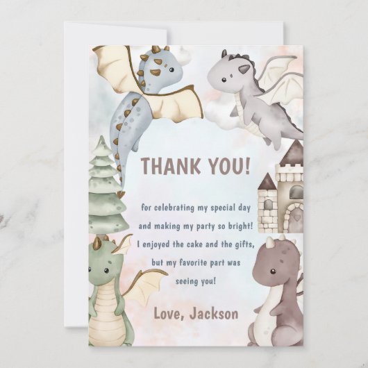 Waterverf Schattigee Dragon Verjaardag Bedankt Car Kaart (Voorkant)