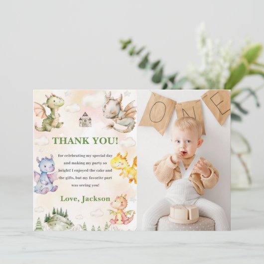 Waterverf Schattigee Dragon Verjaardag Bedankt Car Kaart (Staand voorkant)