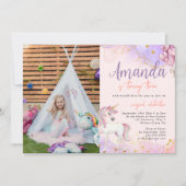 Waterverf Schattigee Eenhoorn Glitter Foto Verjaar Kaart (Voorkant)