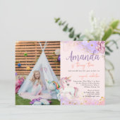 Waterverf Schattigee Eenhoorn Glitter Foto Verjaar Kaart (Staand voorkant)