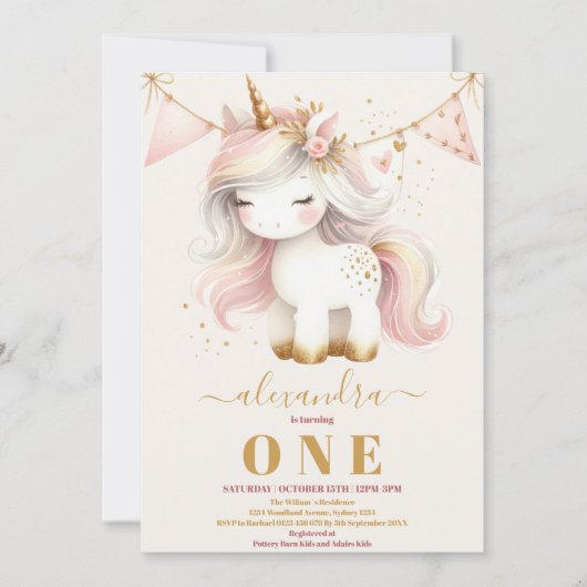 Waterverf Schattigee eenhoorn happy 1st birthday Kaart (Voorkant)