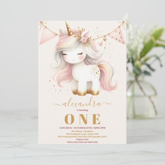 Waterverf Schattigee eenhoorn happy 1st birthday Kaart (Staand voorkant)