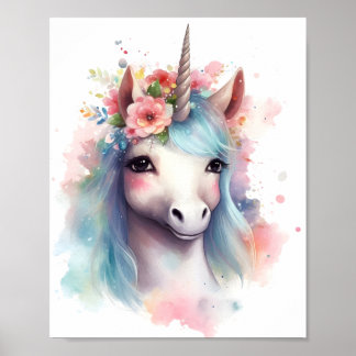 Waterverf Schattigee eenhoorn met blauw haar Poster