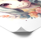 Waterverf Schattigee eenhoorn met bloemenportret Poster (Hoek)