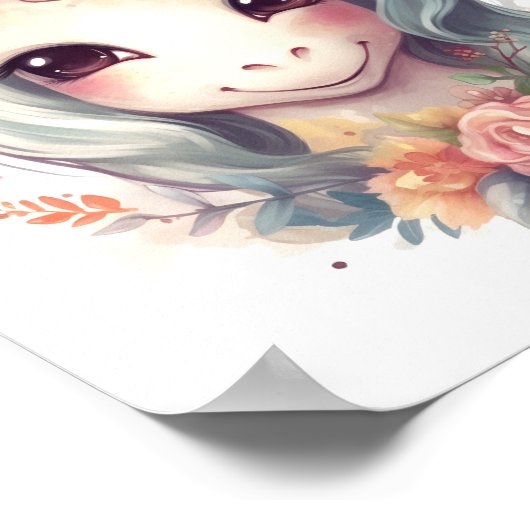 Waterverf Schattigee eenhoorn met bloemenportret Poster (Hoek)