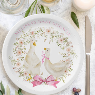 Waterverf Schattigee Gans Bloemen Baby shower Meis Papieren Bordje
