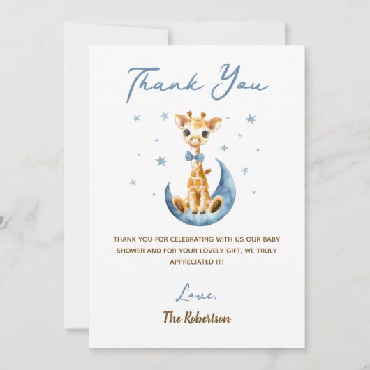 Waterverf Schattigee Giraffe Baby shower Het is ee Bedankkaart (Voorkant)