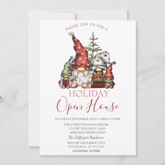 Waterverf Schattigee Gnomes Familie Open Huis Kaart (Voorkant)