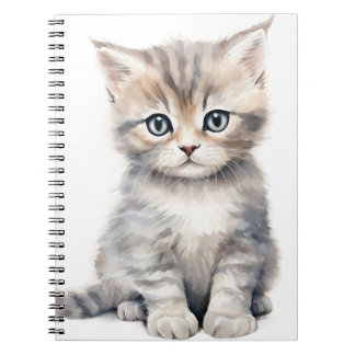 WATERVERF SCHATTIGEE GRIJZE TABBY KITTEN NOTITIEBOEK