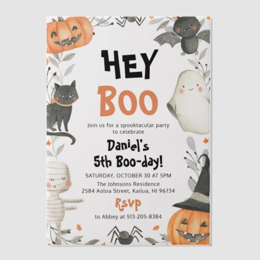 Waterverf Schattigee Halloween Spooktacular Birthd Vellum Uitnodigingen (Voorkant)