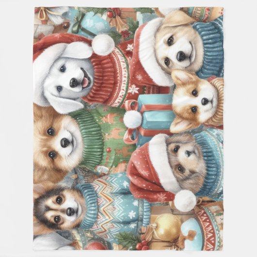 Waterverf Schattigee Honden in Truien Fleece Deken (Voorkant)