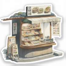 Waterverf Schattigee Japanse Food Stall Sticker