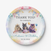 Waterverf Schattigee kat 1e verjaardag Papieren Bordje (Voorkant)