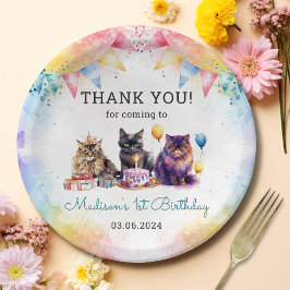 Waterverf Schattigee kat 1e verjaardag Papieren Bordje