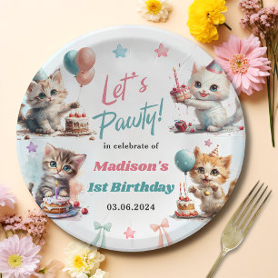 Waterverf Schattigee kat 1e verjaardag Papieren Bordje