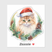 Waterverf Schattigee kat Holly bessen en dennenapp Sticker (Vel)