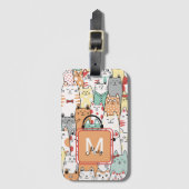 Waterverf Schattigee katten naam op Monogram Trave Bagagelabel (Voorkant (verticaal))
