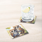 Waterverf Schattigee Kawaii Chibi Uilen op een boo Kartonnen Onderzetters (Insitu)