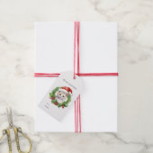 Waterverf Schattigee kerstkat in een kerstmuts Cadeaulabel (Met Touw)