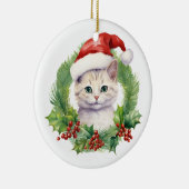Waterverf Schattigee kerstkat in een kerstmuts Keramisch Ornament (Rechts)