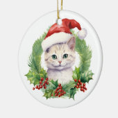 Waterverf Schattigee kerstkat in een kerstmuts Keramisch Ornament (Links)