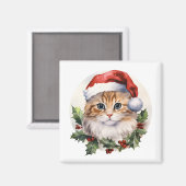 Waterverf Schattigee kerstkat in Santa Hat Magneet (Voorkant / Achterkant)