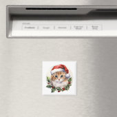 Waterverf Schattigee kerstkat in Santa Hat Magneet (Insitu (Vaatwasser))