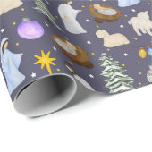 Waterverf Schattigee Kerstmis Geboorte Cadeaupapier (Rol Hoek)