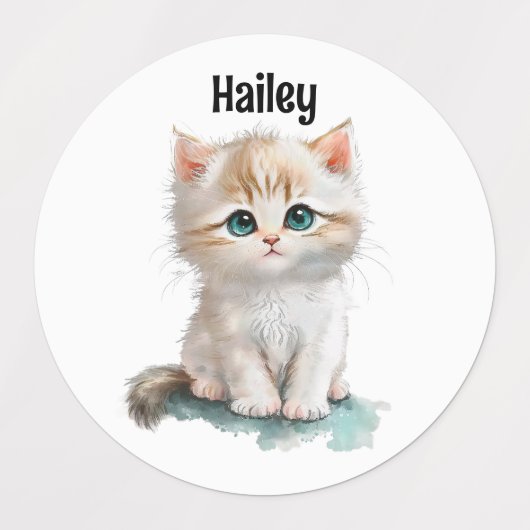 Waterverf Schattigee kitten met blauwe ogen Labels (Design 1)