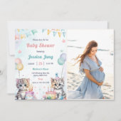 Waterverf Schattigee Kitty Cat Baby shower Party F Kaart (Voorkant)