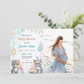 Waterverf Schattigee Kitty Cat Baby shower Party F Kaart (Staand voorkant)