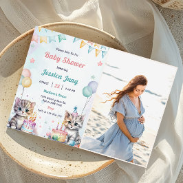 Waterverf Schattigee Kitty Cat Baby shower Party F Kaart